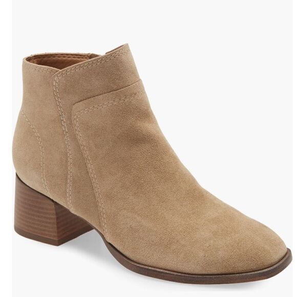 Lucky Brand Lilka Suede Bootie, Block Heel‎ Size 7, Dune Light Brown, NWT - Picture 1 of 14